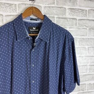 Buttercloth Icy Cotton Navy Geometric Short Sleeve Button Down Shirt Men 2XL